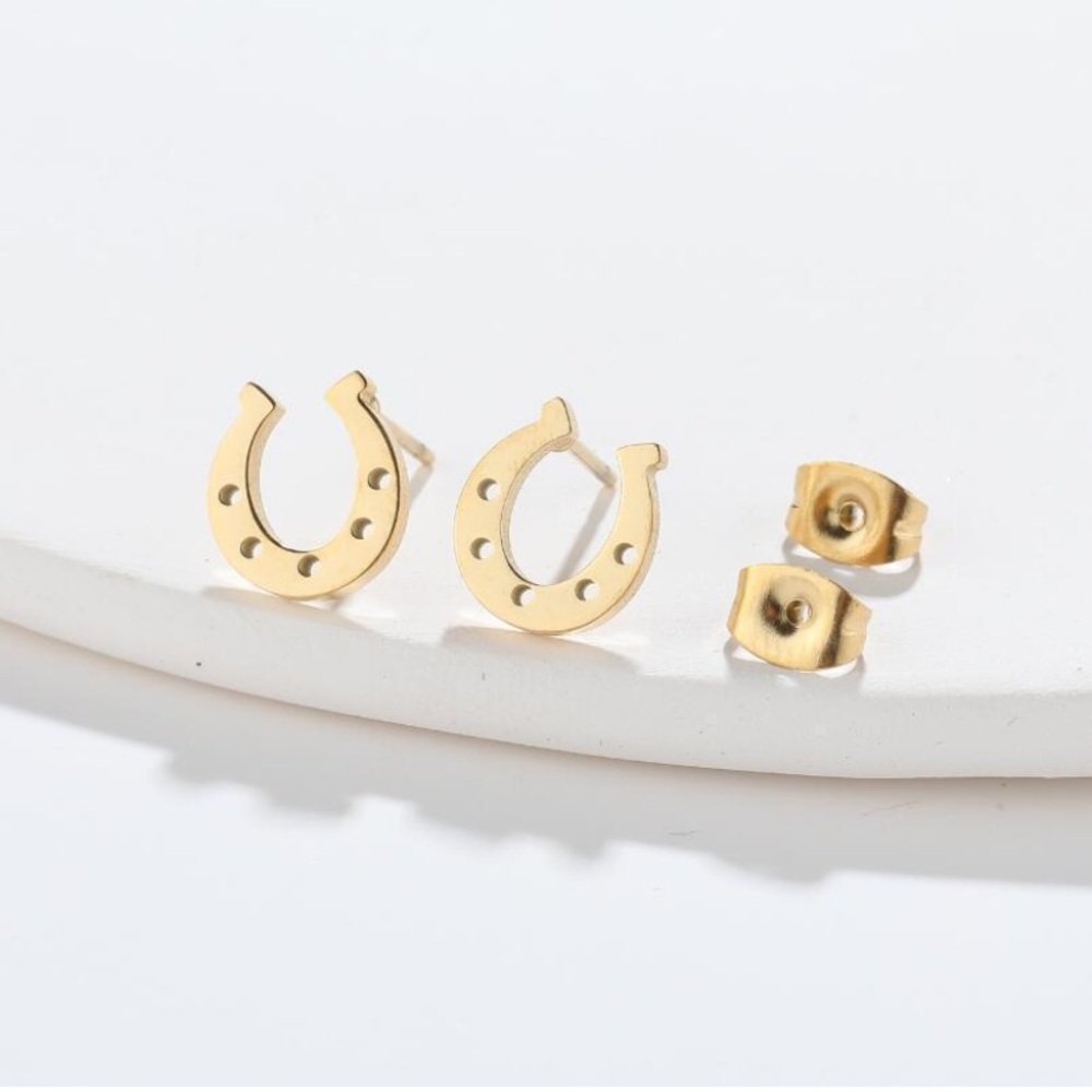NEW Dainty Horse Shoe stud Earrings Western Gold color - Boutique - Picture 5 of 5